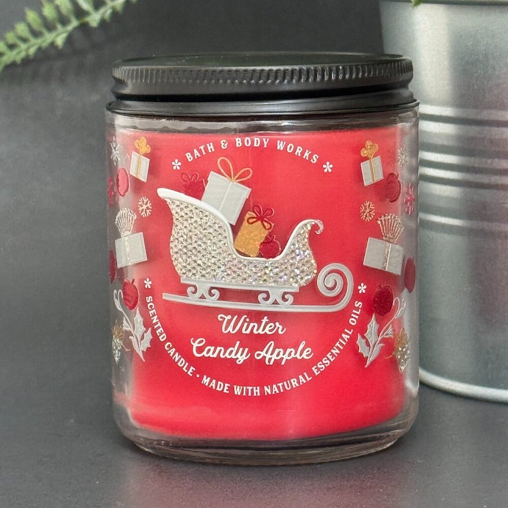 BBW Winter Candy Apple Bath & Body Works Mason Jar Single Wick Candle